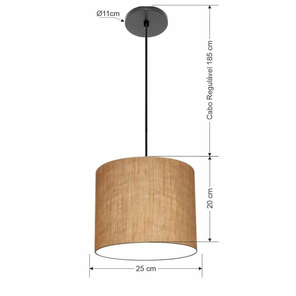 Lustre Luminária Pendente Vivare Free Lux Pe-4107pr Cúpula Em Tecido 25x20cm Palha Canopla Preta E Fio Preto - 2