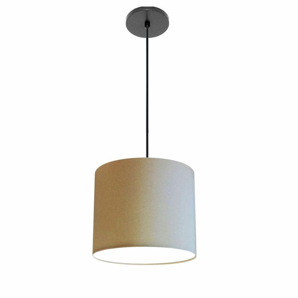 Lustre Luminária Pendente Vivare Free Lux Pe-4107pr Cúpula Em Tecido 25x20cm Algodão-crú Canopla Preta E Fio Preto - 1