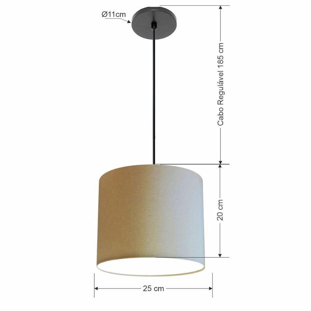 Lustre Luminária Pendente Vivare Free Lux Pe-4107pr Cúpula Em Tecido 25x20cm Algodão-crú Canopla Preta E Fio Preto - 2