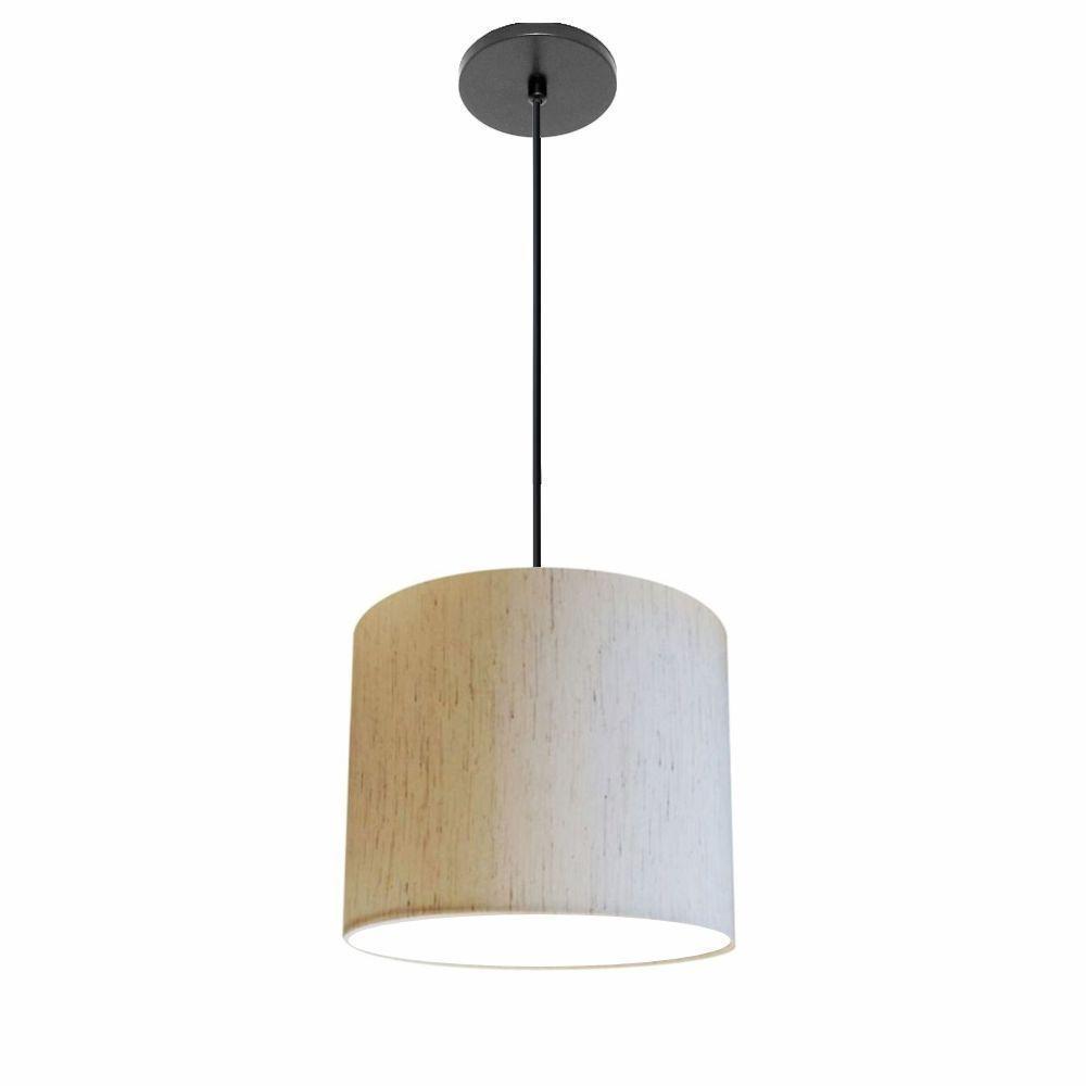 Lustre Luminária Pendente Vivare Free Lux Pe-4107pr Cúpula Em Tecido 25x20cm Linho Bege Canopla Preta E Fio Preto - 1