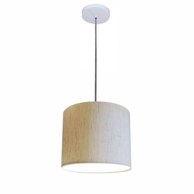 Lustre Luminária Pendente Vivare Free Lux Pe-4107br Cúpula Em Tecido 25x20cm Linho Bege Canopla Branca E Fio Cristal