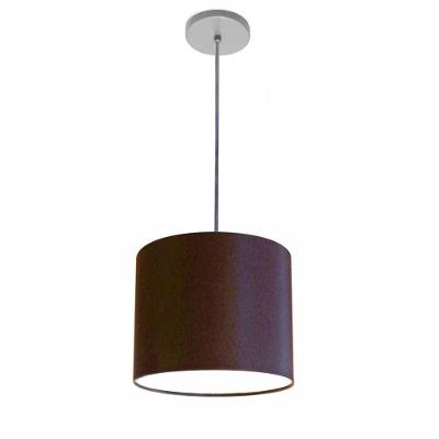 Lustre Luminária Pendente Vivare Free Lux Pe-4107cz Cúpula Em Tecido 25x20cm Café Canopla Cinza E Fio Cristal