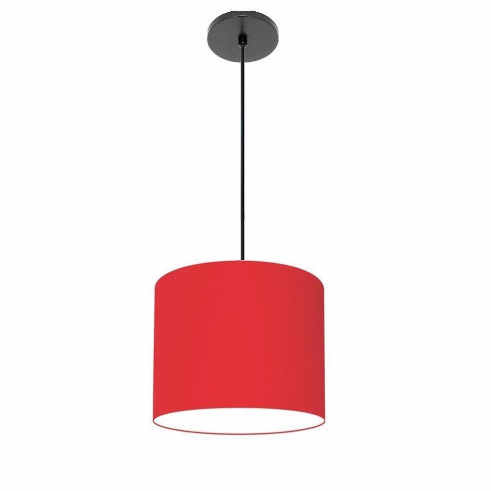 Lustre Luminária Pendente Vivare Free Lux Pe-4107pr Cúpula Em Tecido 25x20cm Vermelho Canopla Preta E Fio Preto - 1