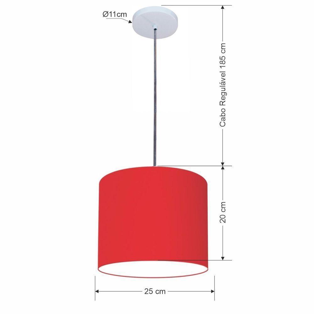 Lustre Luminária Pendente Vivare Free Lux Pe-4107br Cúpula Em Tecido 25x20cm Vermelho Canopla Branca E Fio Cristal - 2