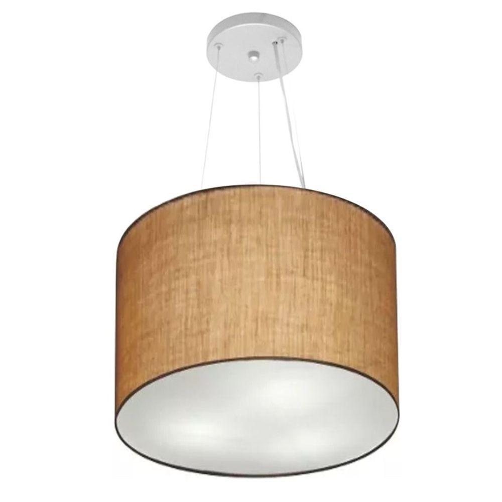 Lustre Luminária Pendente Cupula Em Tecido Md-39801 - Bivolt - Para 3-lâmpadas E27 - Lustres Vivare Palha 40x30cm - 2