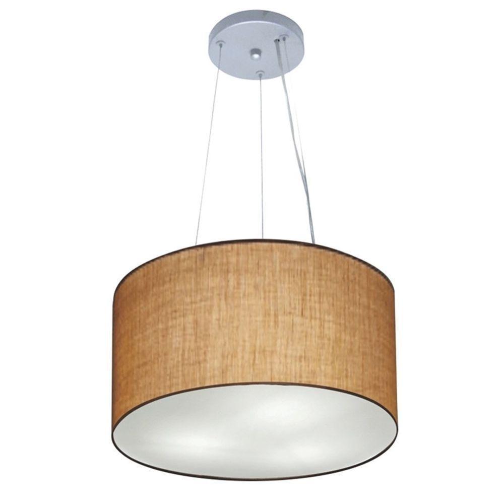 Lustre Luminária Pendente Cupula Em Tecido Md-39801 - Bivolt - Para 3-lâmpadas E27 - Lustres Vivare Palha 40x25cm - 1