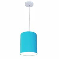 Lustre Luminária Pendente Vivare Free Lux Pe-4104br Cúpula Em Tecido 15x25cm Azul-turquesa Canopla Branca E Fio Cristal - 1
