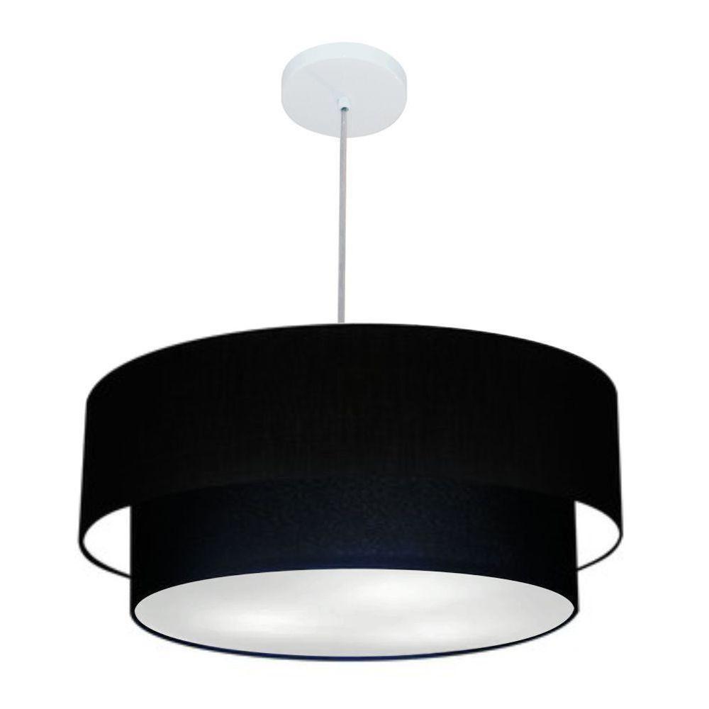 Lustre Pendente Duplo Cilíndrico Vivare Md-4352 Cúpula Em Tecido 55x50cm - Bivolt Preto 127/220v - 1