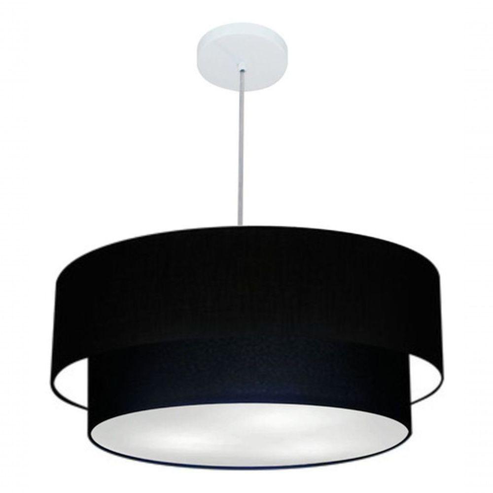 Lustre Pendente Duplo Cilíndrico Vivare Md-4352 Cúpula Em Tecido 55x50cm - Bivolt Preto 127/220v - 4
