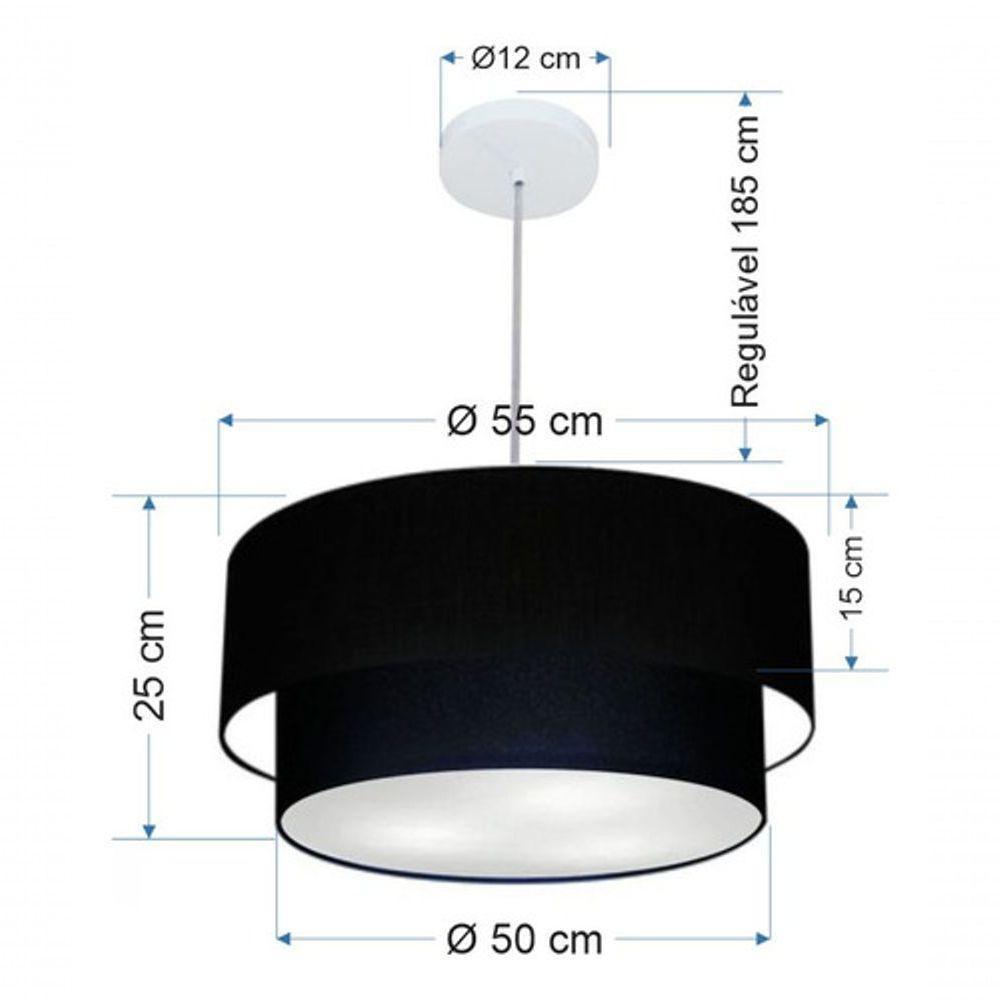 Lustre Pendente Duplo Cilíndrico Vivare Md-4352 Cúpula Em Tecido 55x50cm - Bivolt Preto 127/220v - 5