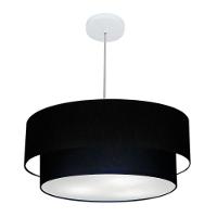 Lustre Pendente Duplo Cilíndrico Vivare Md-4352 Cúpula Em Tecido 55x50cm - Bivolt Preto 127/220v - 1