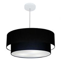 Lustre Pendente Duplo Cilíndrico Vivare Md-4352 Cúpula Em Tecido 55x50cm - Bivolt Preto 127/220v
