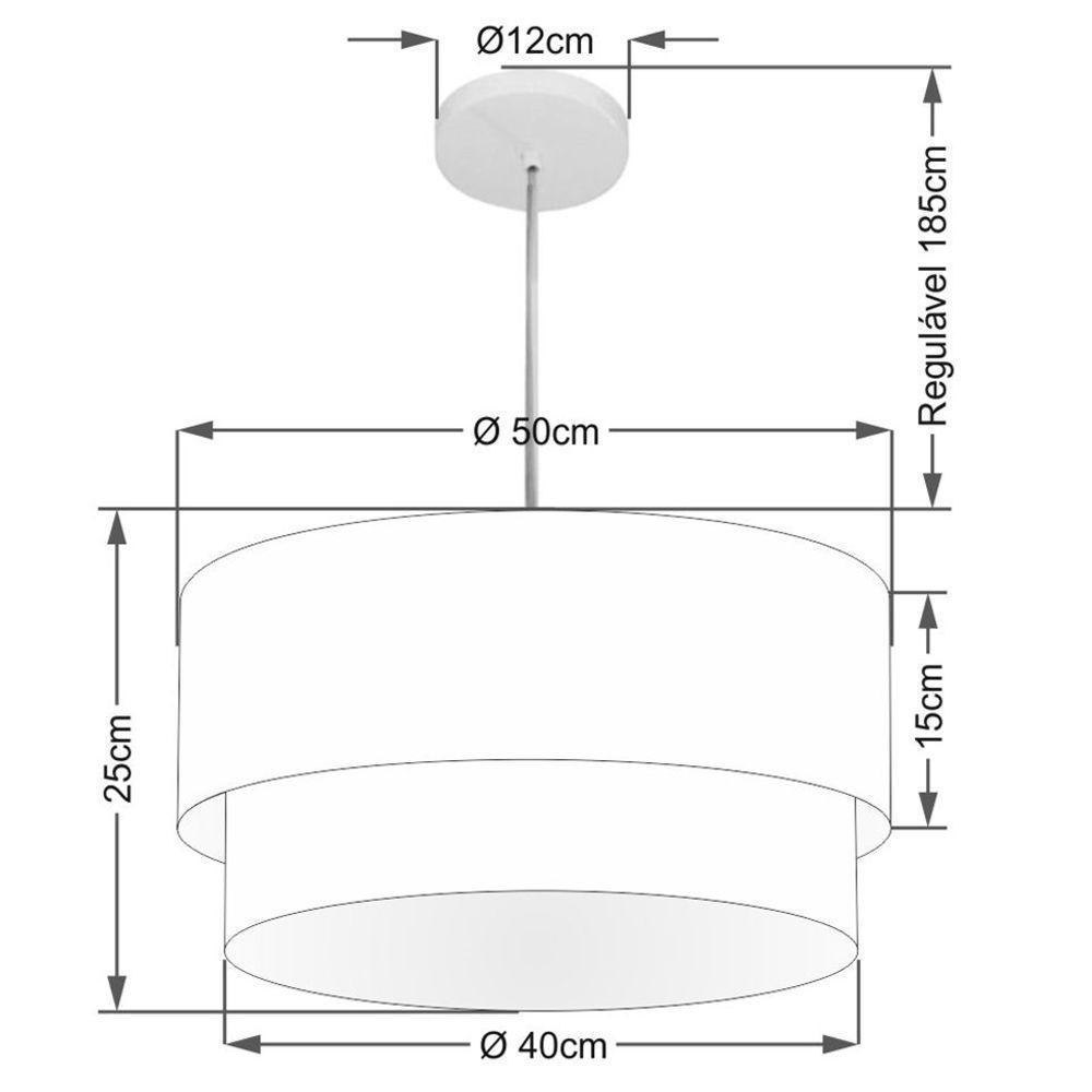 Lustre Pendente Duplo Cilíndrico Vivare Md-4351 Cúpula Em Tecido 50x40cm - Bivolt Palha 127/220v - 2