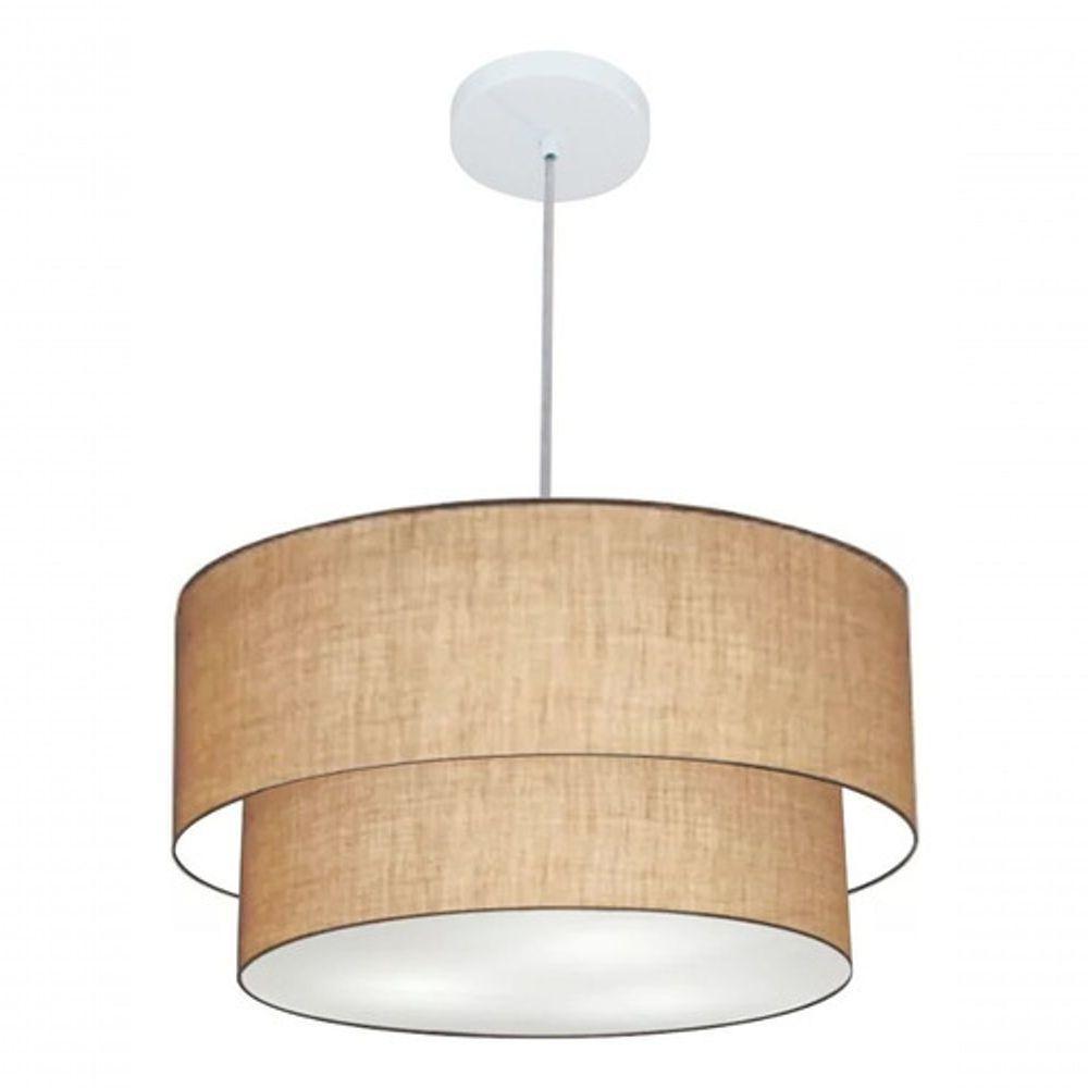 Lustre Pendente Duplo Cilíndrico Vivare Md-4351 Cúpula Em Tecido 50x40cm - Bivolt Palha 127/220v - 3