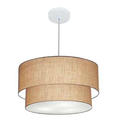 Lustre Pendente Duplo Cilíndrico Vivare Md-4351 Cúpula Em Tecido 50x40cm - Bivolt Palha 127/220v