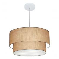 Lustre Pendente Duplo Cilíndrico Vivare Md-4351 Cúpula Em Tecido 50x40cm - Bivolt Palha 127/220v - 3