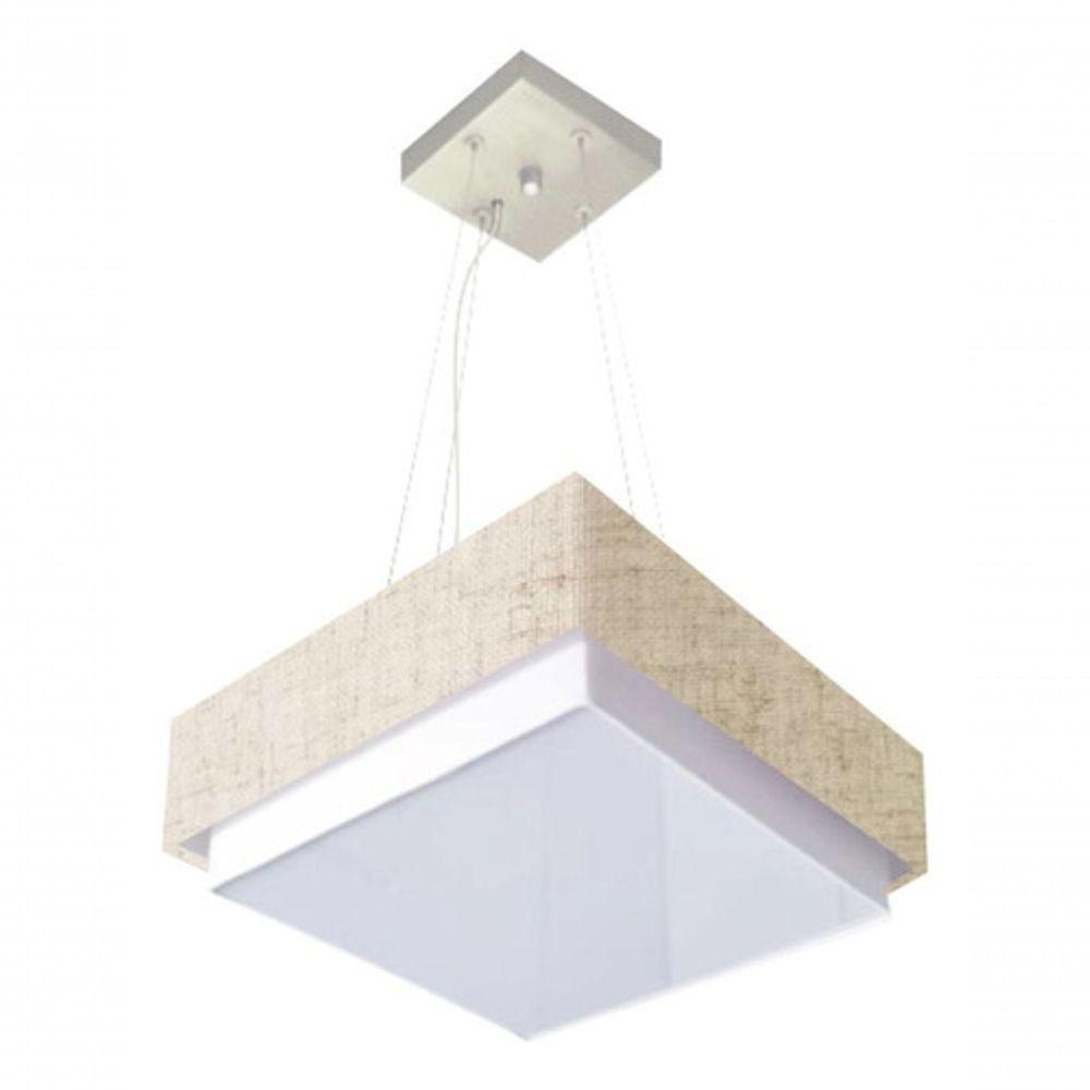 Lustre Para Sala De Jantar Vivare Md-4402 Cúpula Em Tecido 40x40cm Rustico-bege 127/220v - 2