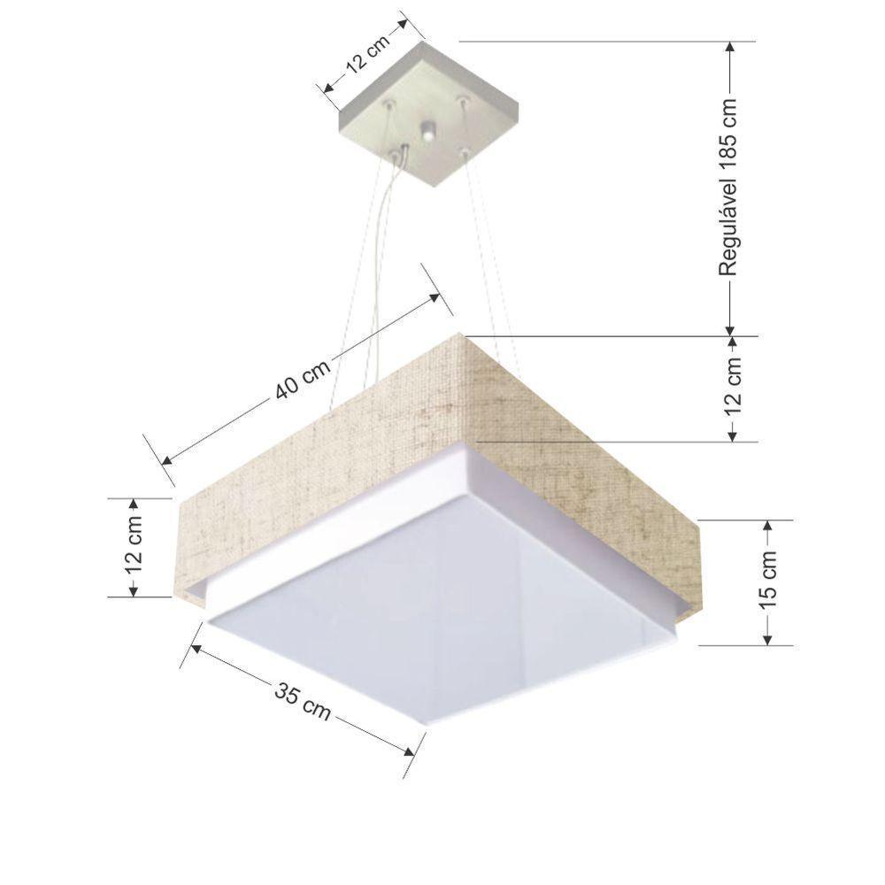 Lustre Para Sala De Jantar Vivare Md-4402 Cúpula Em Tecido 40x40cm Rustico-bege 127/220v - 3