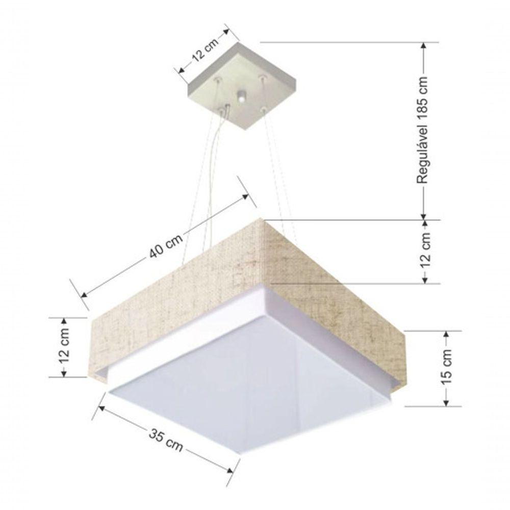 Lustre Para Sala De Jantar Vivare Md-4402 Cúpula Em Tecido 40x40cm Rustico-bege 127/220v - 4