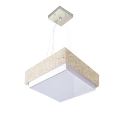 Lustre Para Sala De Jantar Vivare Md-4402 Cúpula Em Tecido 40x40cm Rustico-bege 127/220v