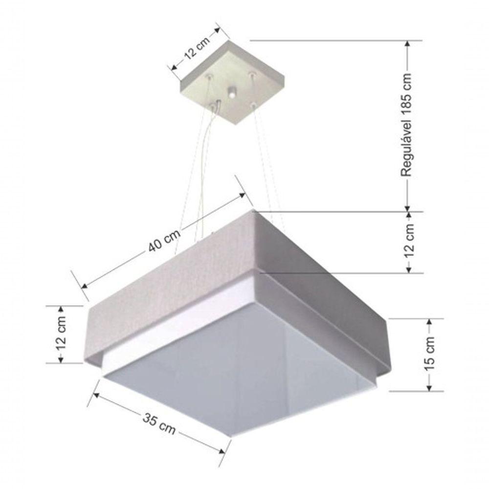 Lustre Para Sala De Jantar Vivare Md-4402 Cúpula Em Tecido 40x40cm Rustico-cinza 127/220v - 2