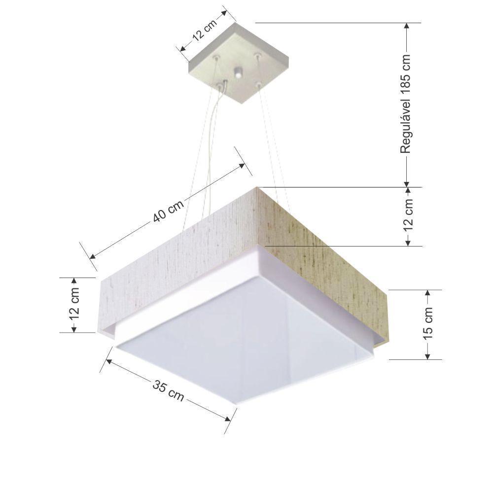 Lustre Para Sala De Jantar Vivare Md-4402 Cúpula Em Tecido 40x40cm Linho Bege 127/220v - 2