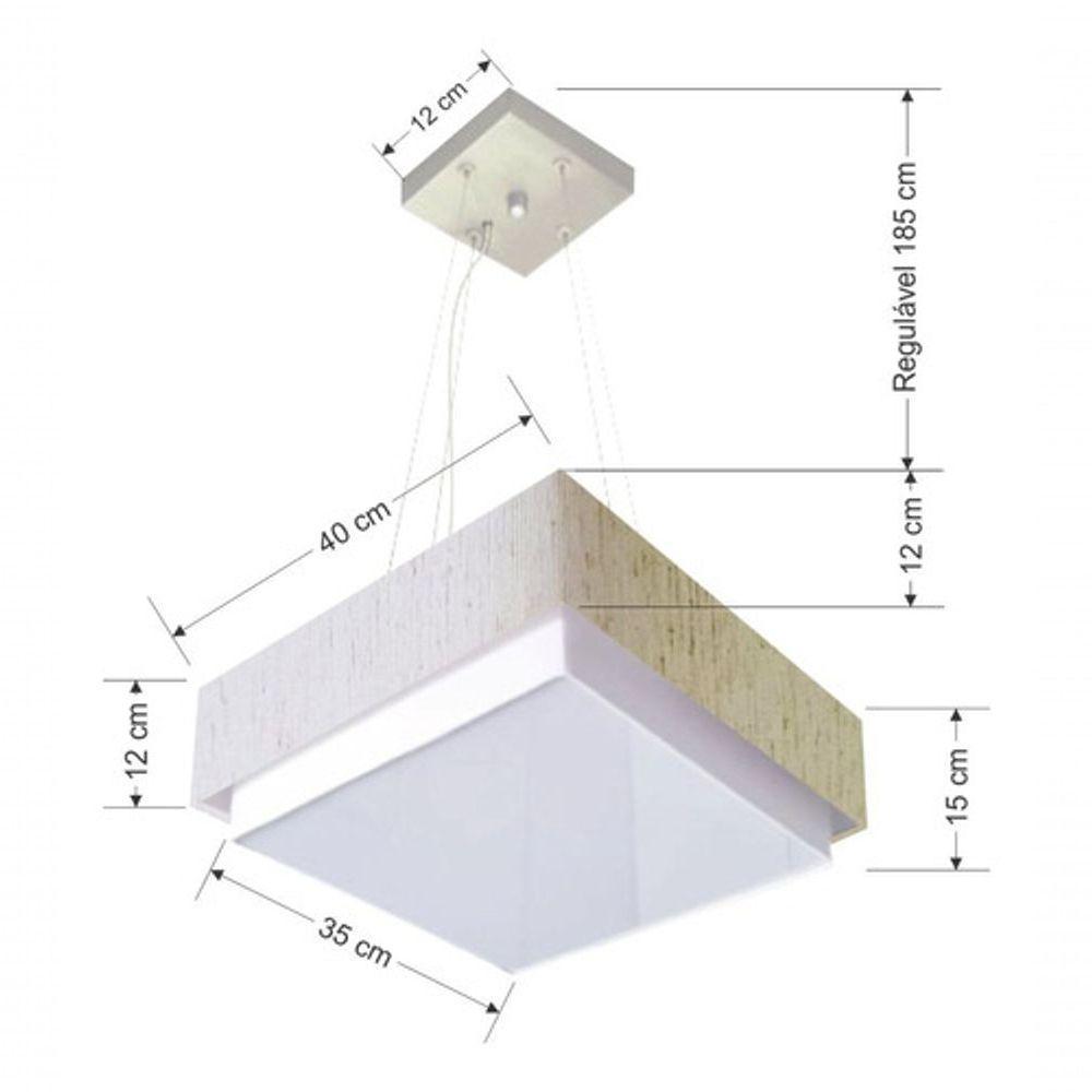 Lustre Para Sala De Jantar Vivare Md-4402 Cúpula Em Tecido 40x40cm Linho Bege 127/220v - 4