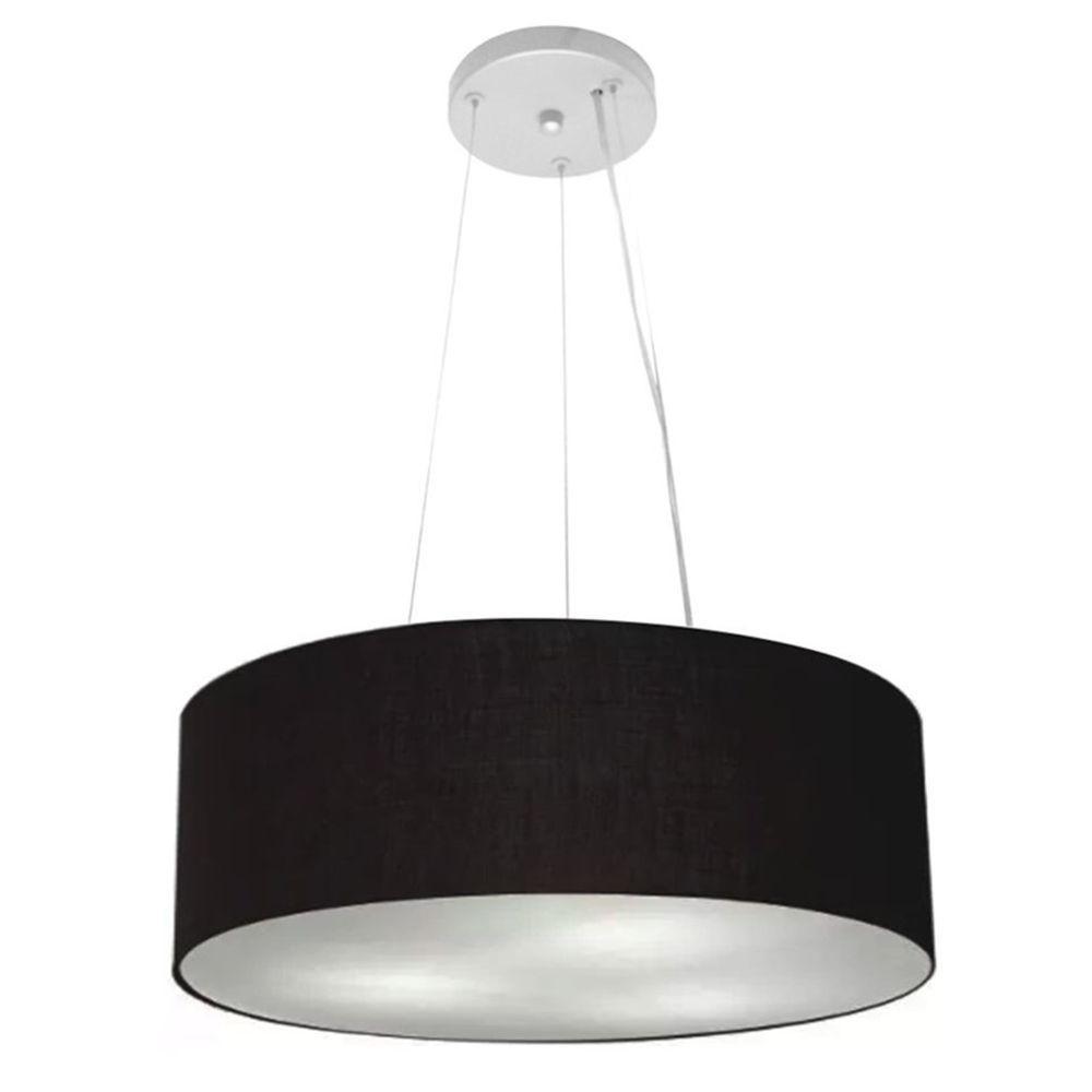 Lustre Luminária Pendente Cupula Em Tecido Md-39803 - Bivolt - Para 3 Lâmpadas E27 - Lustres Vivare Preto 45x15cm - 1
