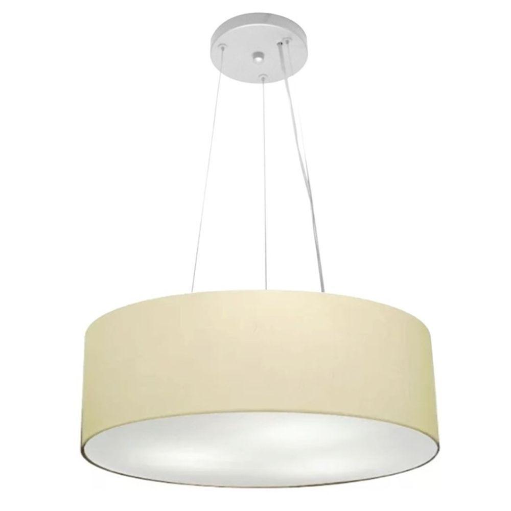 Lustre Luminária Pendente Cupula Em Tecido Md-39803 - Bivolt - Para 3 Lâmpadas E27 - Lustres Vivare Algodão-crú 45x15cm - 1