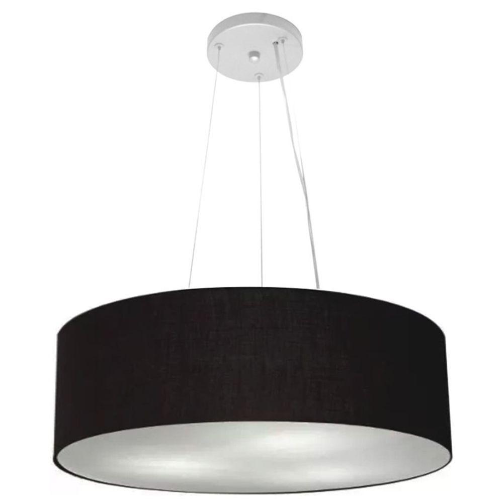 Lustre Luminária Pendente Cupula Em Tecido Md-39803 - Bivolt - Para 3 Lâmpadas E27 - Lustres Vivare Preto 50x15cm - 1