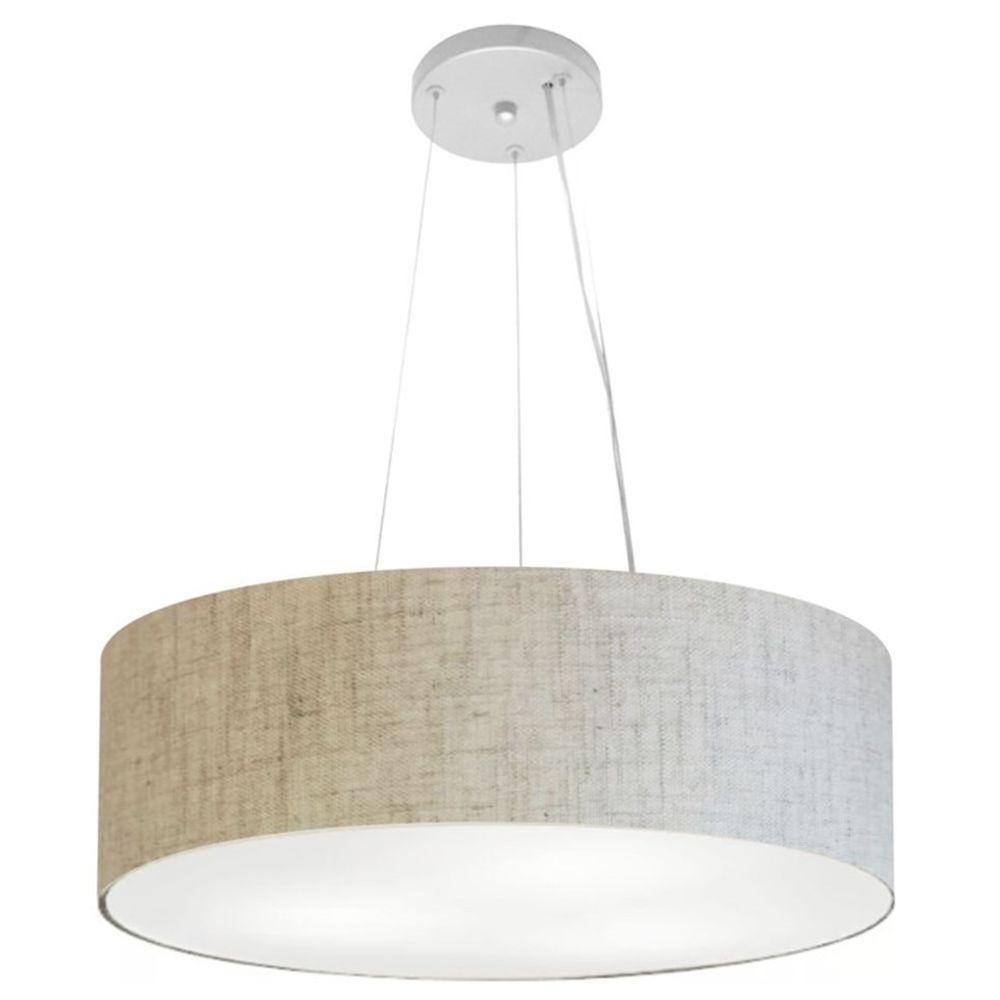 Lustre Luminária Pendente Cupula Em Tecido Md-39803 - Bivolt - Para 3 Lâmpadas E27 - Lustres Vivare Rustico-bege 50x15cm - 1