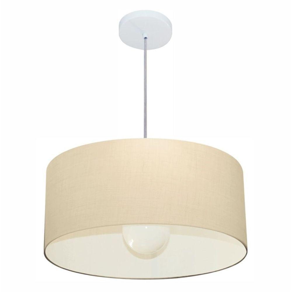Lustre Pendente Cilíndrico Md-4052 Cúpula Em Tecido 50x21cm Algodão Crú - Bivolt - 1