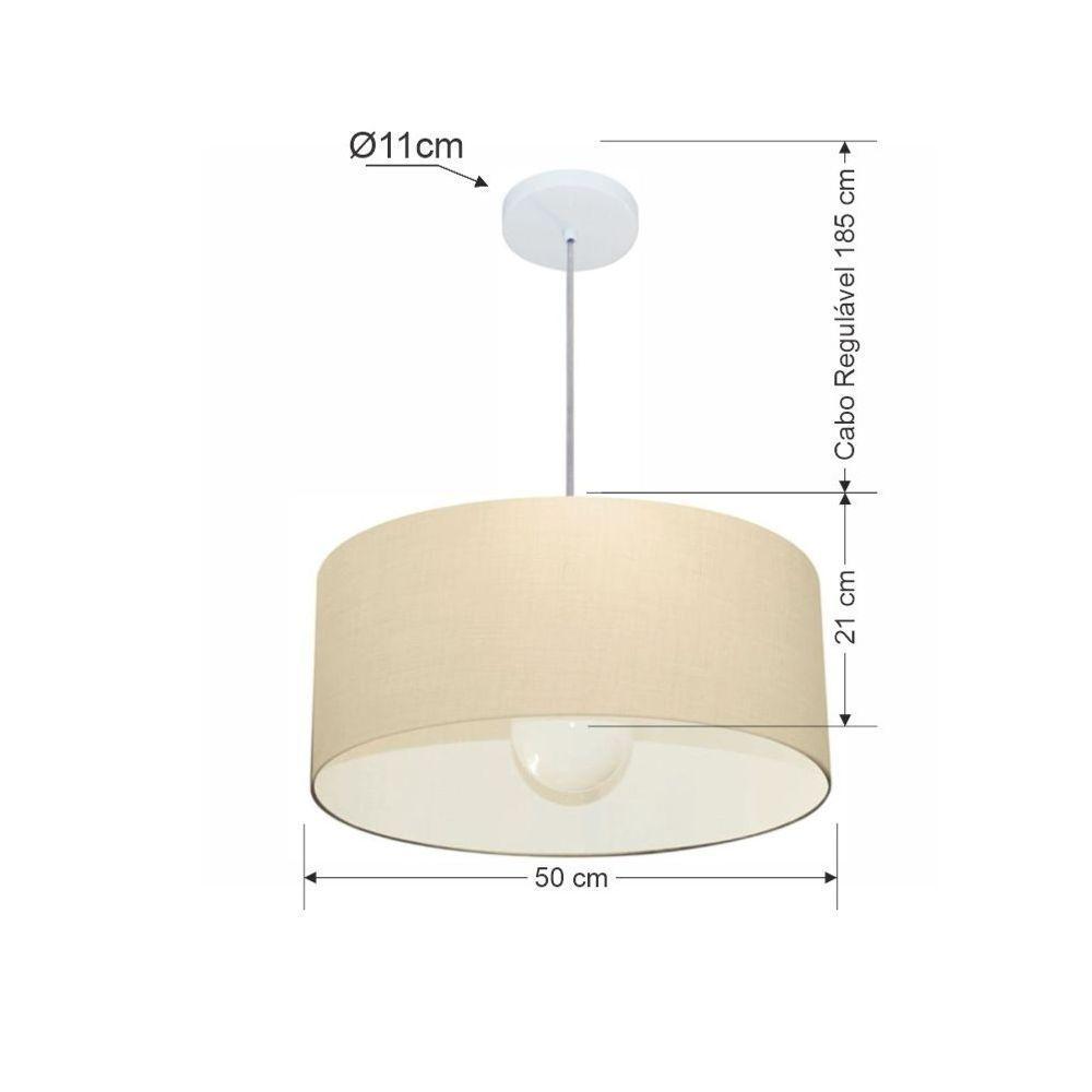 Lustre Pendente Cilíndrico Md-4052 Cúpula Em Tecido 50x21cm Algodão Crú - Bivolt - 2