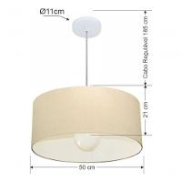 Lustre Pendente Cilíndrico Md-4052 Cúpula Em Tecido 50x21cm Algodão Crú - Bivolt - 5