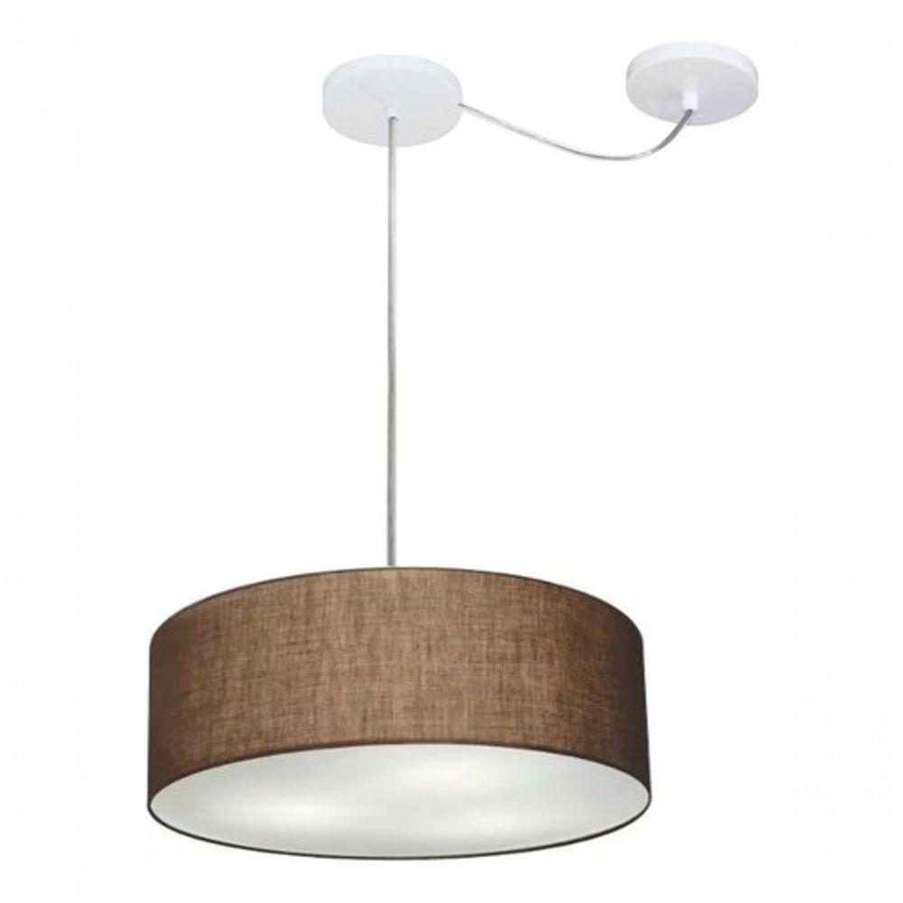 Lustre Pendente Cilíndrico Com Desvio De Centro Vivare Md-4255 Cúpula Em Tecido 40x15cm - Bivolt Café 127/220v - 3