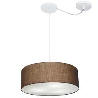 Lustre Pendente Cilíndrico Com Desvio De Centro Vivare Md-4255 Cúpula Em Tecido 40x15cm - Bivolt Café 127/220v - 1