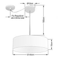 Lustre Pendente Cilíndrico Com Desvio De Centro Vivare Md-4255 Cúpula Em Tecido 40x15cm - Bivolt Café 127/220v - 4