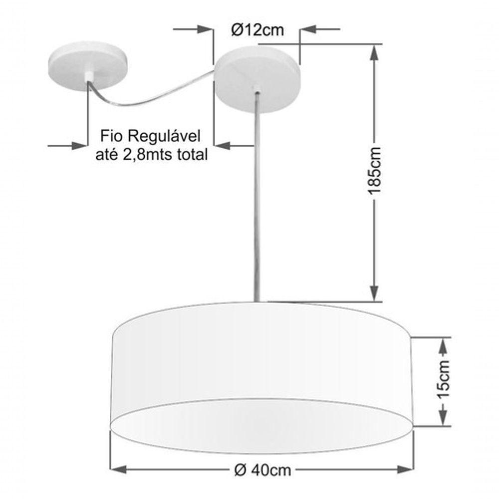 Lustre Pendente Cilíndrico Com Desvio De Centro Vivare Md-4255 Cúpula Em Tecido 40x15cm - Bivolt Algodão-crú 127/220v - 4