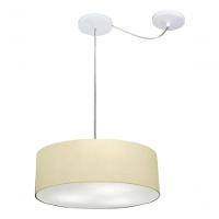 Lustre Pendente Cilíndrico Com Desvio De Centro Vivare Md-4255 Cúpula Em Tecido 40x15cm - Bivolt Algodão-crú 127/220v - 3