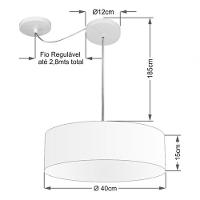 Lustre Pendente Cilíndrico Com Desvio De Centro Vivare Md-4255 Cúpula Em Tecido 40x15cm - Bivolt Algodão-crú 127/220v - 4