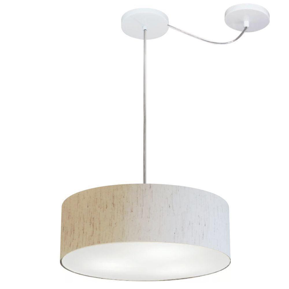 Lustre Pendente Cilíndrico Com Desvio De Centro Md-4255 Cúpula Em Tecido 40x15cm Linho Bege - Bivolt - 1