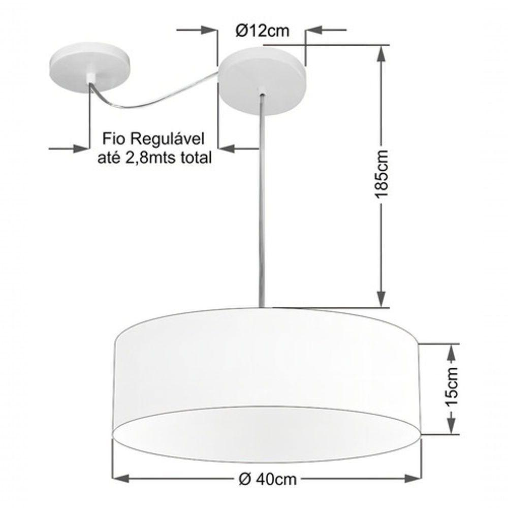 Lustre Pendente Cilíndrico Com Desvio De Centro Md-4255 Cúpula Em Tecido 40x15cm Linho Bege - Bivolt - 4
