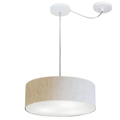 Lustre Pendente Cilíndrico Com Desvio De Centro Md-4255 Cúpula Em Tecido 40x15cm Linho Bege - Bivolt