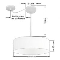 Lustre Pendente Cilíndrico Com Desvio De Centro Md-4255 Cúpula Em Tecido 40x15cm Linho Bege - Bivolt - 4