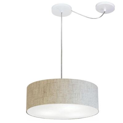 Lustre Pendente Cilíndrico Com Desvio De Centro Vivare Md-4255 Cúpula Em Tecido 40x15cm - Bivolt Rustico-bege 127/220v