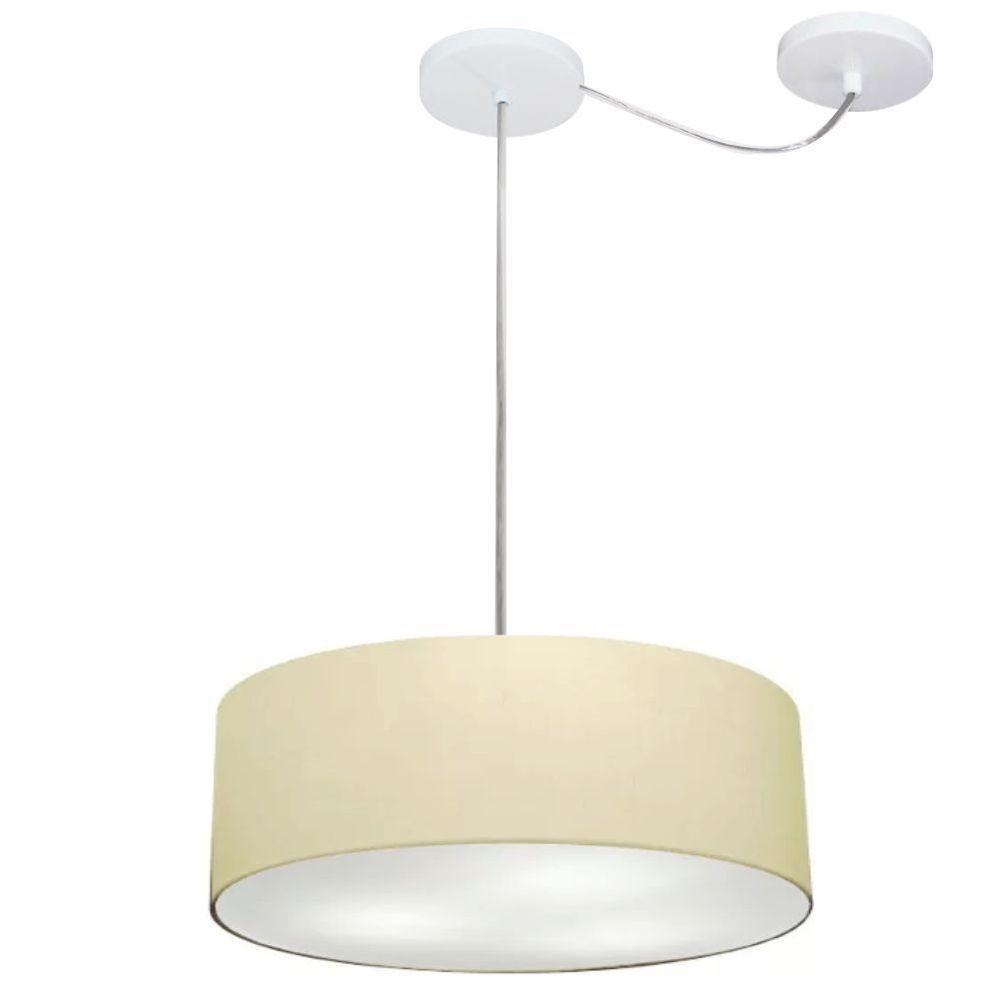 Lustre Pendente Cilíndrico Com Desvio De Centro Md-4255 Cúpula Em Tecido 40x15cm Algodão Crú - Bivolt - 1