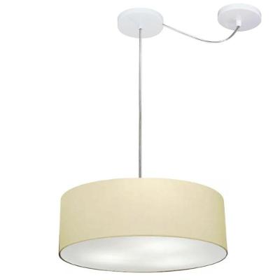 Lustre Pendente Cilíndrico Com Desvio De Centro Md-4255 Cúpula Em Tecido 40x15cm Algodão Crú - Bivolt