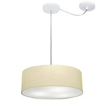 Lustre Pendente Cilíndrico Com Desvio De Centro Md-4255 Cúpula Em Tecido 40x15cm Algodão Crú - Bivolt - 1