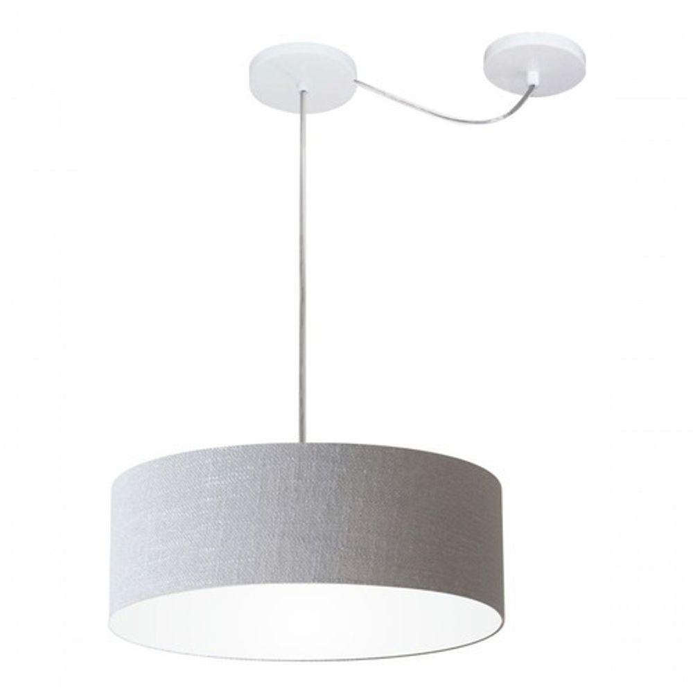 Lustre Pendente Cilíndrico Com Desvio De Centro Vivare Md-4255 Cúpula Em Tecido 40x15cm - Bivolt Rustico-cinza 127/220v - 3