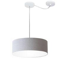 Lustre Pendente Cilíndrico Com Desvio De Centro Vivare Md-4255 Cúpula Em Tecido 40x15cm - Bivolt Rustico-cinza 127/220v - 1
